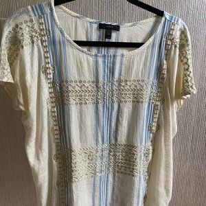 J Crew Cream Golden Embroidered Blue Stripe XS Top